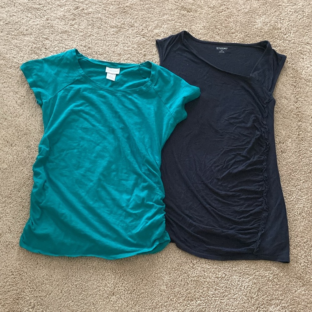 Maternity blue shirts. Teal and navy blue. EUC. Stretchy and comfortable.